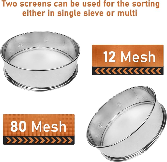 Automatic Powder Sifter Machine 12 Mesh 80 Mesh Automatic Sieve Shaker Vibrating Machine 110V Stainless Steel Sieve Shaker Machine with 2 Screens, Sieve Shaker Machine for Flour Powders