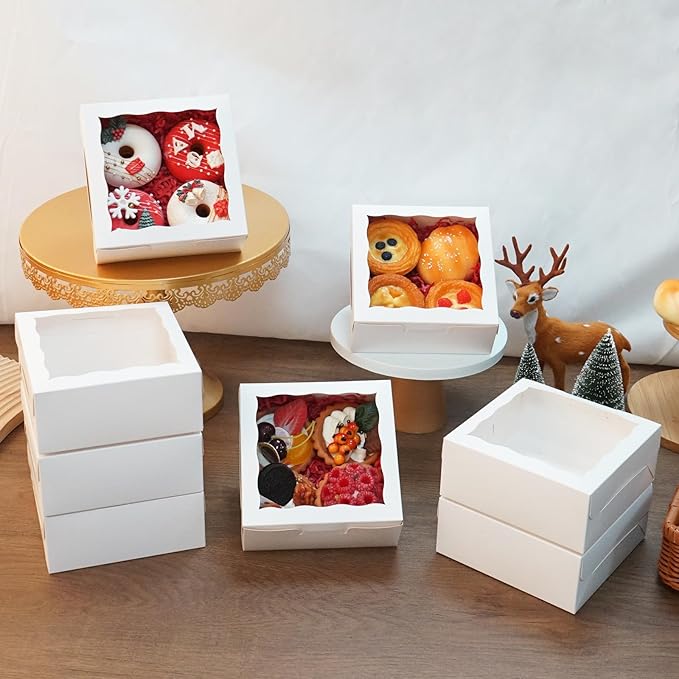 50pcs Cookie Boxes 6x6x2.5 Inch Bakery Boxes with Window Treat Box Chocolate Covered Strawberries Box for Wedding Party Birthday