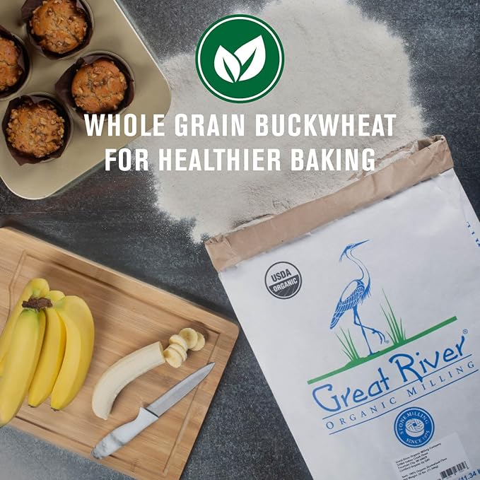Great River Milling Organic Gluten Free Buckwheat Flour | Gluten-Free Flour Alternative | Non-GMO, Kosher, USDA Organic | Ideal for Crepes, Pancakes, Waffles, Baking & More | 25 Lb