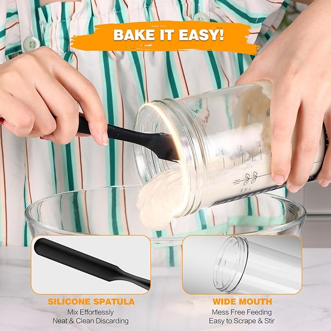 Glass Sourdough Starter Kit with Cloth Cover & Metal Lid, Tracker Band, Thermometer, Jar Scraper, Lame, Dough Whisk, Bread Baking Supplies