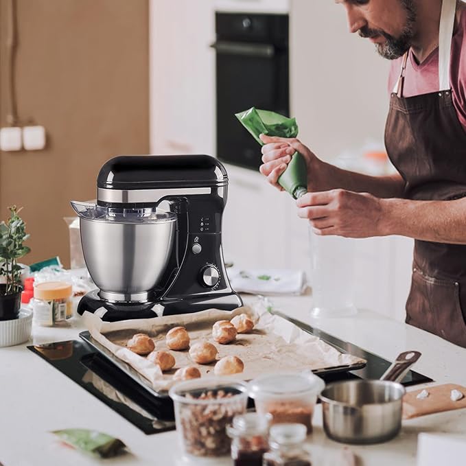 4.8QT Stand Mixer, 12-Speed Electric Kitchen Mixer with Tilt-Head, Stainless Steel Bowl, Egg Whisk, Dough Hook & Beater – Lightweight, Compact for Small Kitchens (Black)