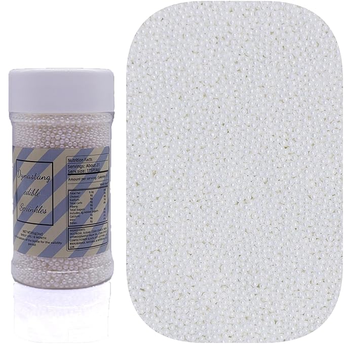 Dynastang 2mm White Pearls Sprinkles Edible Pearls Cake Decorating Stars Cake Decorations Cupcake Toppers Cookie Decorating Perfect for Cakes, Cupcakes, Desserts Toppings 3OZ