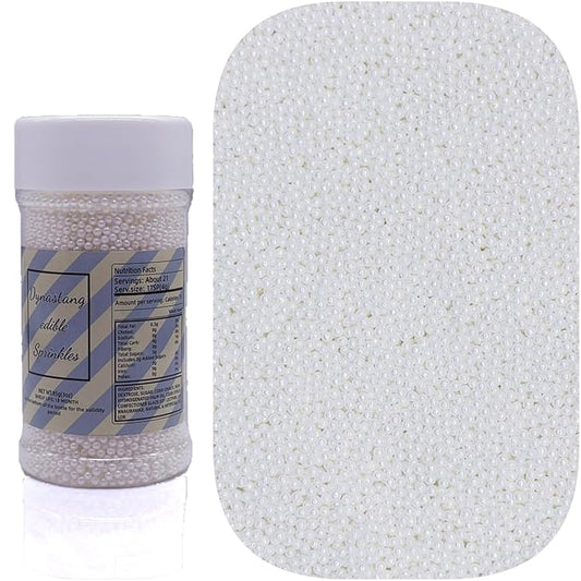 Dynastang 2mm White Pearls Sprinkles Edible Pearls Cake Decorating Stars Cake Decorations Cupcake Toppers Cookie Decorating Perfect for Cakes, Cupcakes, Desserts Toppings 3OZ