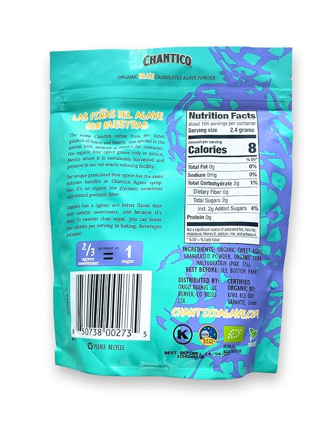 Chantico Sweet Granulated Agave Powder (3 pack, 250g of each, Powder), Low Glycemic Index, Natural Sweetener, Low-carb, Keto, Sugar substitute, Perfect for use in baking, smoothies, coffee, tea, yogurt