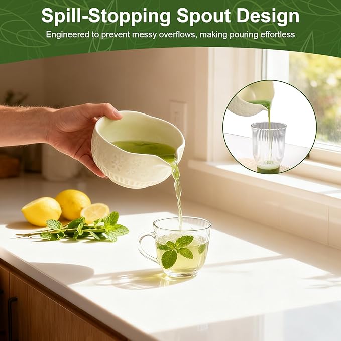 Matcha Set, 9 Pcs Ceramic Matcha Set Includes Bowl, Whisk and Holder, Bamboo Scoop, Scoop Rest, Sifter and Tea Towel ect- Complete Kit for Traditional Matcha, Modern Lattes (Milky White)