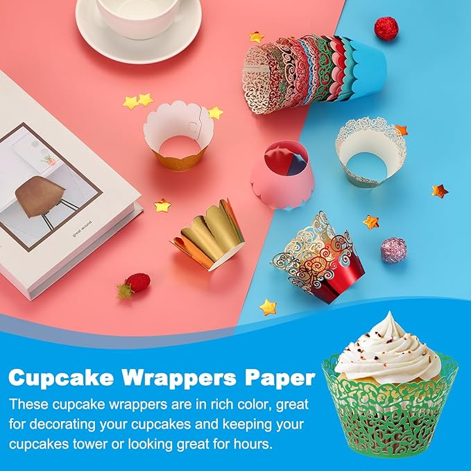 PATIKIL Cupcake Wrappers Paper, 50 Pack Baking Cups Standard Vine Decoration for Anniversary Birthday Weddings and Parties, Dark Green