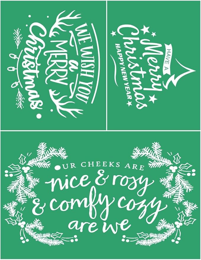 DGAG Christmas Self-Adhesive Silk Screen Stencils,Nice and Rosy Screen Printing Stencils for Craft Xmas Elk Chalk Paste Stencil Transfers Reusable Stencils for Painting on Wood Farmhouse Home Decor