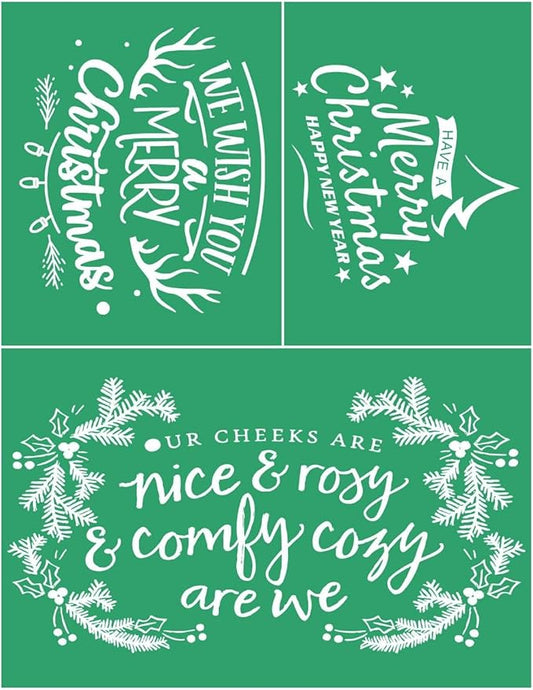 DGAG Christmas Self-Adhesive Silk Screen Stencils,Nice and Rosy Screen Printing Stencils for Craft Xmas Elk Chalk Paste Stencil Transfers Reusable Stencils for Painting on Wood Farmhouse Home Decor