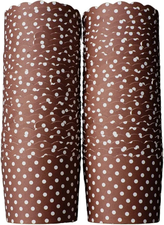 Paper Baking Cups (Polka Dots), Greaseproof Disposable Cupcake Liners (Chocolate Brown, Large Cups (50-Pack))