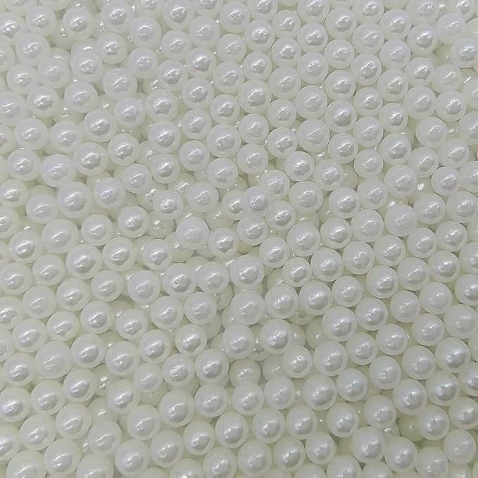 Edible White Pearl Sugar Sprinkles Candy 4mm Mini Pearls Cake Decorations Cupcake Toppers Cookie Decorating Perfect for Wedding Party Valentine Halloween Christmas Supplies 3OZ