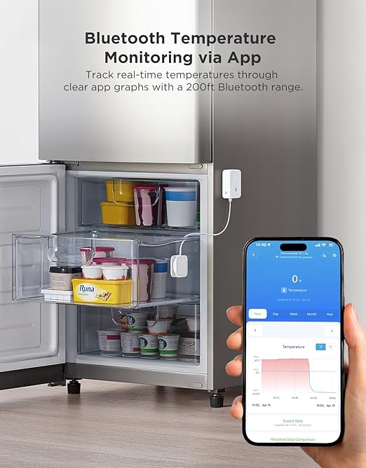 GoveeLife Refrigerator Freezer Thermometer 1 Pack, Bluetooth Temperature Sensor with Alarm, Smart APP Alerts for Fridge/Freezer/Tub(WiFi Gateway Not Included)