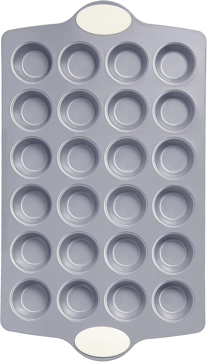 BRONYPRO 24-Cup Non Toxic Nonstick Ceramic Mini Muffin Pan & Cupcake Tin, PFOA & PFOA Free, Heavy Duty Rust-Resistant Aluminized Steel, Oven & Dishwasher Safe, Cream White
