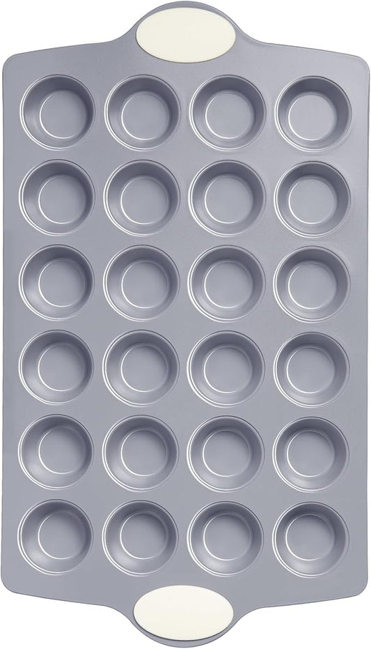 BRONYPRO 24-Cup Non Toxic Nonstick Ceramic Mini Muffin Pan & Cupcake Tin, PFOA & PFOA Free, Heavy Duty Rust-Resistant Aluminized Steel, Oven & Dishwasher Safe, Cream White
