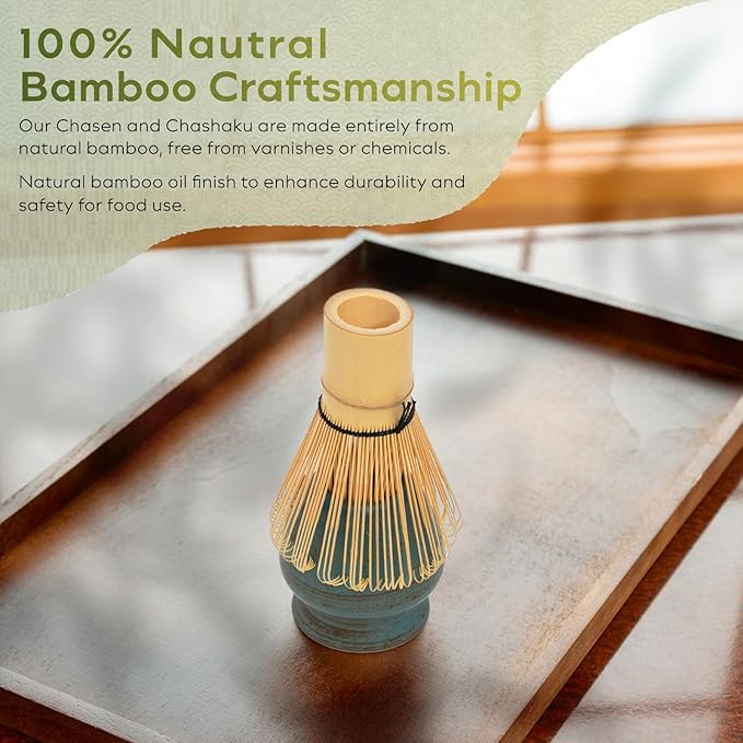 HIBINO Japanese Matcha Set | Matcha Bowl with Spout | Whisk & Holder | Bamboo Scoop & Stainless Sifter | 5-Piece Traditional Matcha Kit | Designed in Japan |「Rustic Teal」