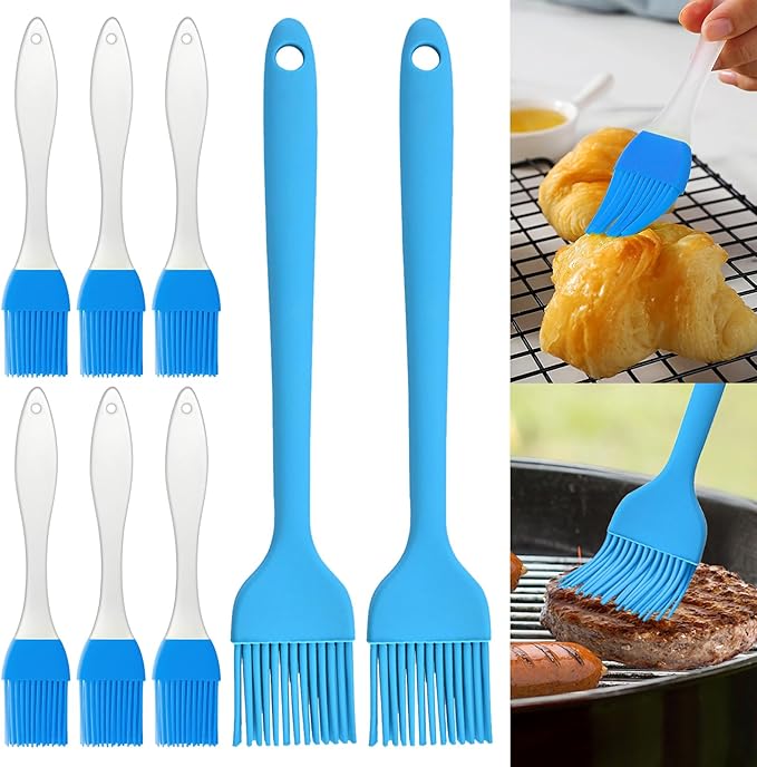 8 pieces basting brush for grilling,pastry brush,bbq basting brush,basting brush,rubber brush for cooking,basting brush for cooking,silicone bbq brush,barbecue sauce brush (blue)