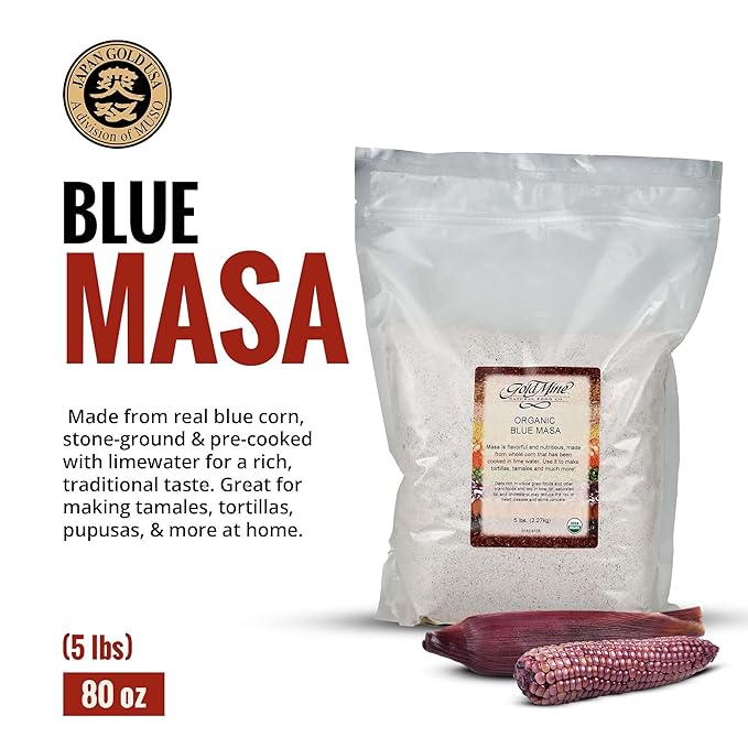Gold Mine Blue Corn Masa Harina, Macrobiotic, Vegan, Kosher and Gluten-Free Flour for Healthy Mexican Dishes - 5 LBS, 80 oz