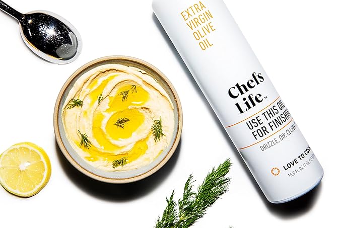 Chefs Life Finishing Oil - Olive Oil Extra Virgin, 100% Extra Virgin Olive Oil, Pure EVOO, Perfect for Dressing, Drizzle, Dipping, Non GMO - 16.9 Fl Oz (1 Bottle)