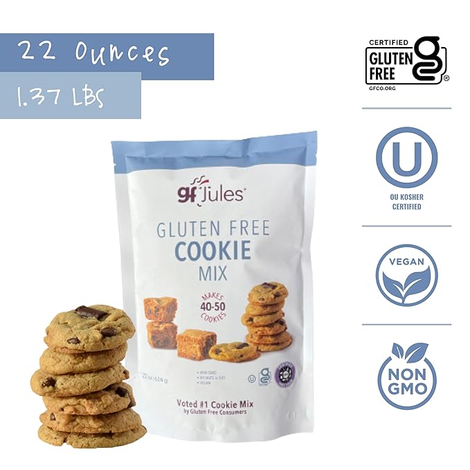 gfJules Certified Gluten Free Cookie Baking Mix | Tollhouse Style | Bars or Cookies | No Grit, Non-GMO, Vegan | Certified Top 9 Allergen-Free & Kosher | Makes 40-50 Cookies | 22 Ounces
