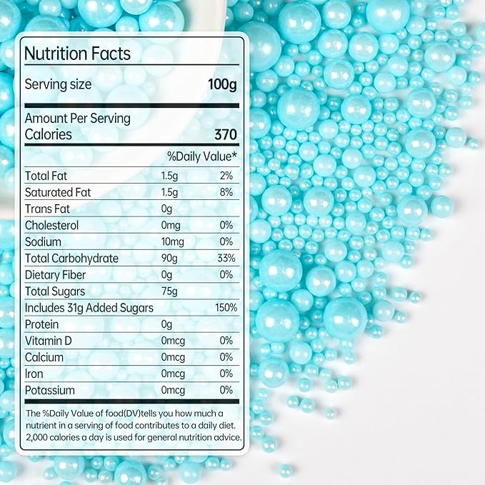 Blue Pearl Sprinkles for Cake Decorating, Edible Baking Candy, 150g/5.29oz Mix Size, Cake Topper Decorations, Cupcake, Foodgrade for Kid's Birthday Christmas Party