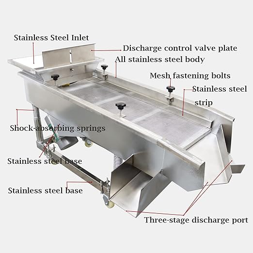 Linear Vibrating Sieve Electric Screen Shaker Stainless Steel Medium Linear Sifter Machine Double Layers Double Motors 220V 3mm Upper 1mm Lower Round Hole Mesh(JG50-150)