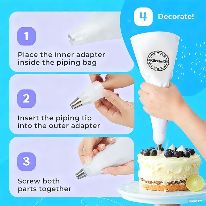 Reusable Cotton Piping Bags and Tips Set- GleeAnt Frosting Piping Kit for Baking 6pcs Large Stainless Icing Tips for Cake Decorating- Icing Bag,Coupler I Professional Cupcake Kit (11)