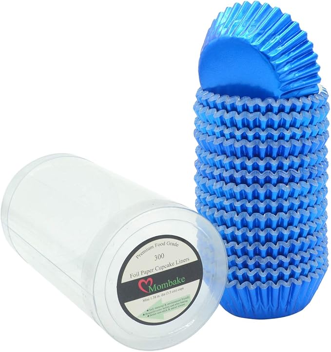 Mini Blue Foil Cupcake Liners Muffin Baking Cups for Party and More, 300-Count