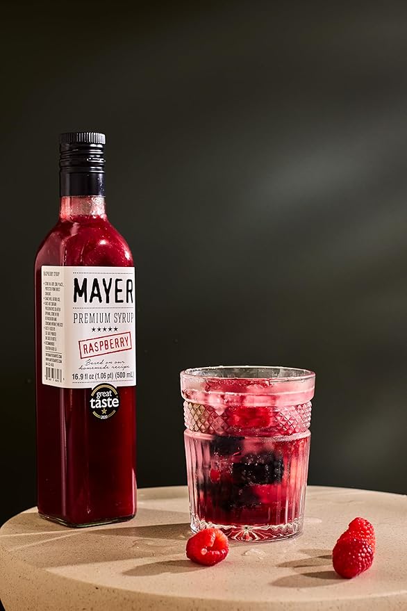 Mayer Raspberry Syrup For Drinks, Award-Winning, All-Natural, Vegan, Gluten-Free, With 100% Real Fruit, Perfect Coffee Syrup & Cocktail Syrup, No Artificial Additives (1 Pack)