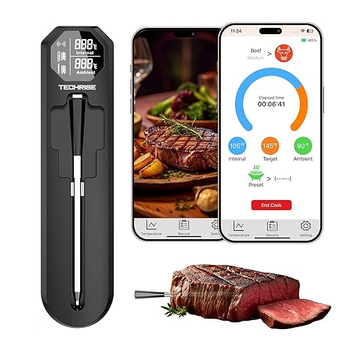 Smart Bluetooth Wireless Meat Thermometer with APP, Wireless BBQ Grill Thermometer for Oven, Smoker, Air Fryer & Kitchen Cooking, Instant Read Digital Probe with Alarm, Long Range & Rechargeable