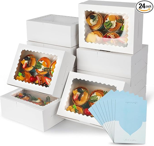 12pcs Mini Window Cookie Boxes, 8x6x3 Inches, Yellow, Collapsible, Food Grade Paper, 2.25L Capacity, Perfect for Cookies, Cake, Pastries, Muffins, Donuts, Cupcakes, Bread, Take-Out