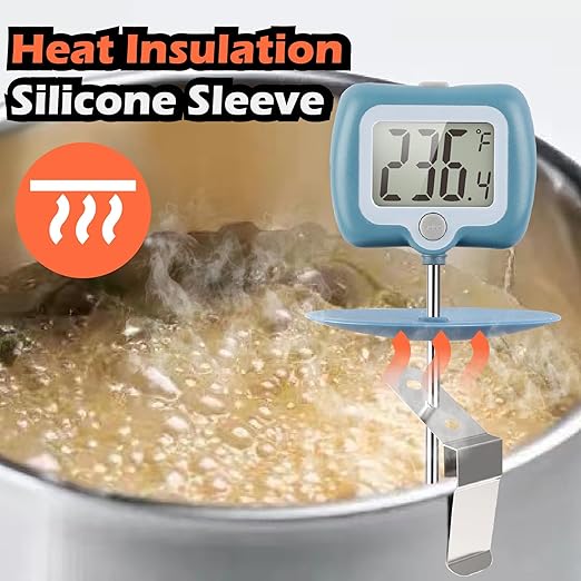 Digital Candy Thermometer with Adjustable Display, 304 Stainless Steel Probe, -58°F~572°F, Includes 2 Pot Clips & Heat-Insulating Pad for Sugar Syrup, Jam, Chocolate, Frying Oil (Blue)