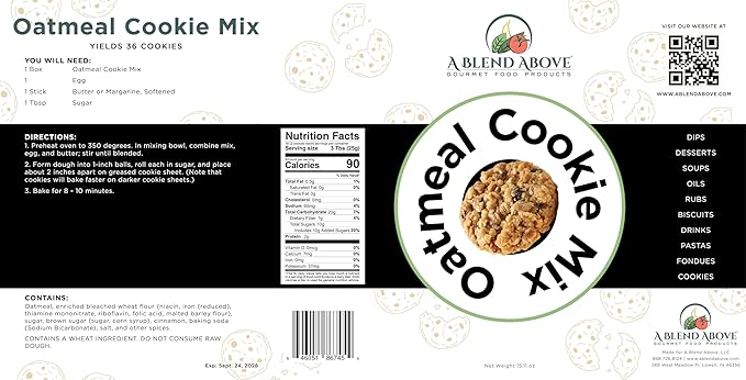 A Blend Above Oatmeal Cookie Mix, Oatmeal Delight: Irresistible Cookie Mix for Homemade Treats, Quick and Easy to Make, Makes 36 Cookies, 10 Minute Prep