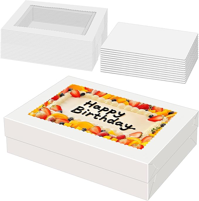 Sudaya 19x14x4 Cake Boxes with Boards, Rectangle Half Sheet Cake Boxes, 1/2 Sheet Bakery Box with Window, Disposable Carry Bakery Containers for Cookie, Donuts, Cupcakes, Pie, Wedding, Party