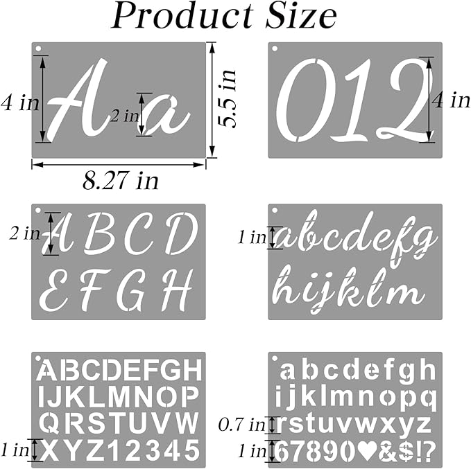 BAMIDELE Letter Stencils for Painting on Wood, 50 Pcs Calligraphy Alphabet Drawing Templates with Numbers, Signs, Flowers, Reusable Cursive Plastic Art Craft Stencils