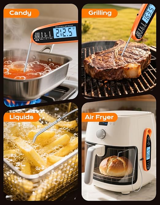 Digital Meat Thermometer for Cooking with Dual Probe, Large Backlit & Magnet, Instant Read Kitchen Food Thermometer for Turkey Candy Oven Grill BBQ Smoker Oil, Gifts Stocking Stuffers Christmas