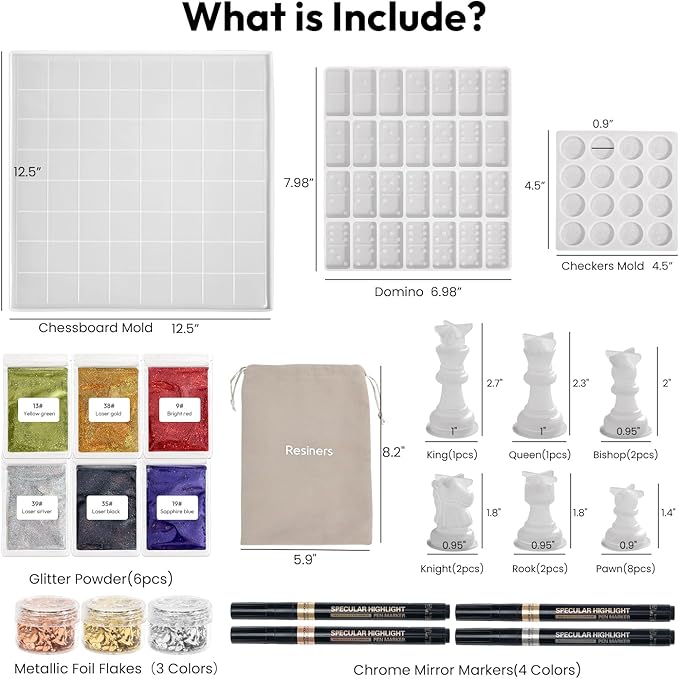 Resiners Chess Molds for Resin Casting, Resin Chess Set Mold for DIY Chess Board Game, Christmas Gifts, Chess Checkers & Chess Board Resin Molds (Checkers & Chess Board & Domino)