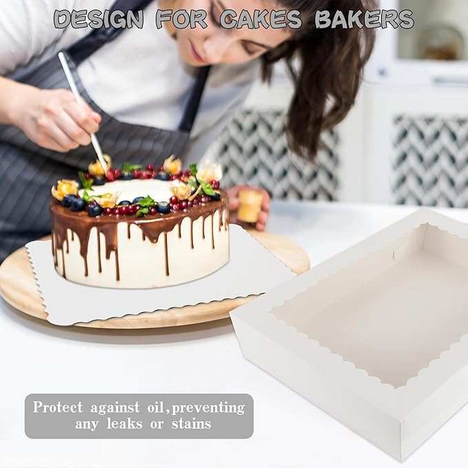 24 Sets 14x10x4in White Bakery Boxes Half Sheet Cake Boxes with Board, Large Treat Boxes for Pastry Baking Cake Donuts Cupcake Pie Packaging