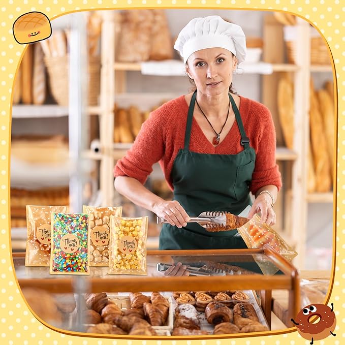 Self Adhesive Cookie Bags Cellophane Polka Dot Treat Bags Small Plastic with Thank You Stickers for Party Gift Giving Bakery Biscuit Candy Pastry(7.48 x 5.12 Inch,Small Dot,50 Pcs)
