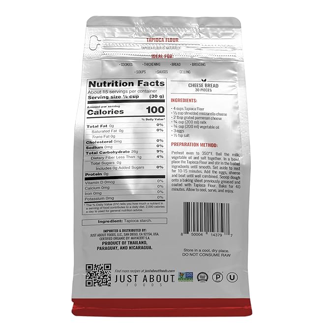 Just About Foods Tapioca Flour, Gluten & Grain Free, No Artificial Flavors, Paleo & Kosher Certified 1 LB