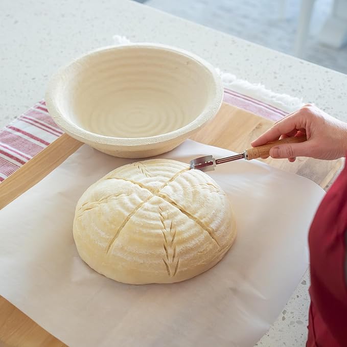 Bulka Large Round 9" 1kg Groove Banneton Bread Proofing Basket Pressed Wood Pulp, Sourdough Proofing Basket - Non-Stick Bread Proofing Bowl Sourdough Bread Baking Supplies, Made in Germany.
