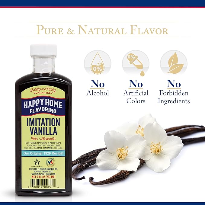 Happy Home Imitation Vanilla Flavoring, Non-Alcoholic, Certified Kosher, 7 oz.