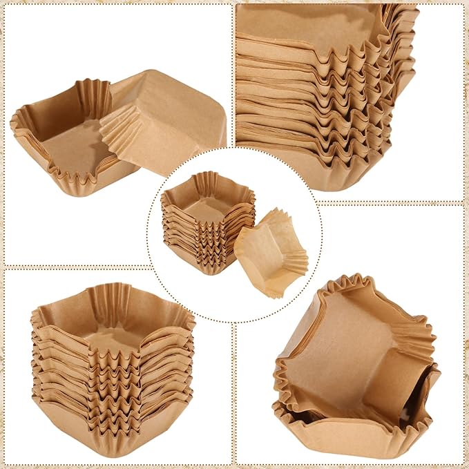 Tanlade 350 Pcs Square Mini Cupcake Liners Disposable Brownie Baking Pan Liners Paper Baking Cup for Cup and Cupcakes Party Supplies for Weddings Birthdays Bridal(Craft)