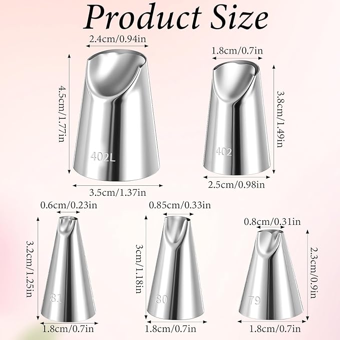 5PCS Flower Piping Tips, Chrysanthemum Icing Nozzles Cream Icing Piping Fondant for Cake Decorating Rose Petal Frosting Tips for Cupcakes Tulip Pastry