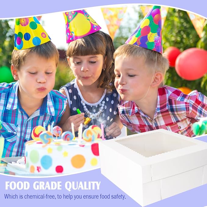JJO Cake Boxes with Window 14x14x6 Inch 10 Pack,Wedding Cake Boxes,Large Cake Carrier,Disposable Cake Containers for Brownie,Pastries,Cheesecake