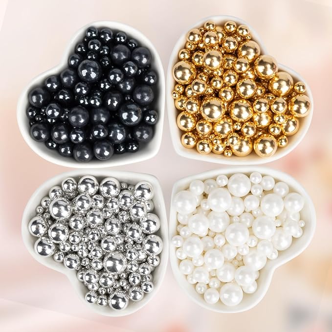 Christmas Edible Pearl Sprinkles for Cake Decorating,4 Pack,5.3oz,Gold Silver White and Black Sugar Pearls Sprinkle Mix,Perfect for Cake Decorations,Baking,Ice Cream,Cookies,Cupcake Topper,Birthday Holiday Party Wedding Valentines Supplies