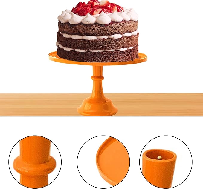 Sprinkles & Confetti 11" Peach Orange Plastic Cake Stand – Elegant and Durable Melamine Dessert Display Tray for Parties, Weddings, Birthdays & Catering Events – Reusable Serving Platter