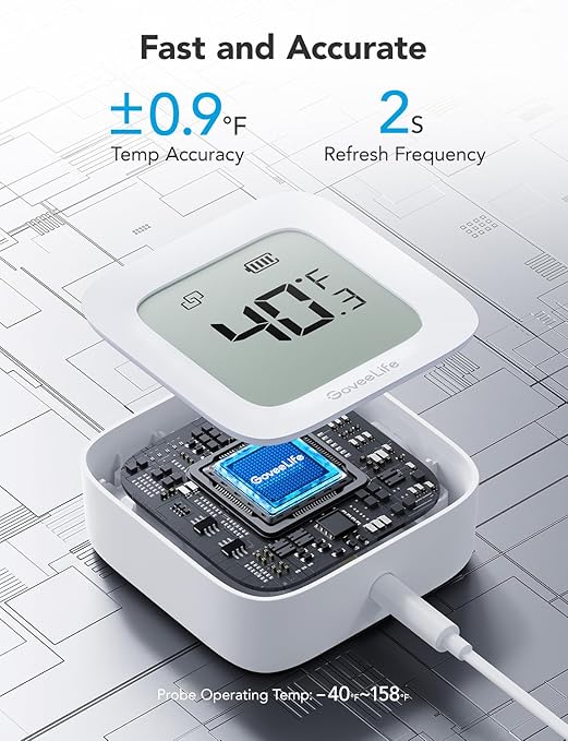 GoveeLife Freezer Thermometer Alarm 2 Pack, Smart Bluetooth Temperature Monitor Sensor for Refrigerator Hot Hub, 197 Ft Connecting Range APP Alert with Anti-False Freezer (WiFi Gateway Not Included)