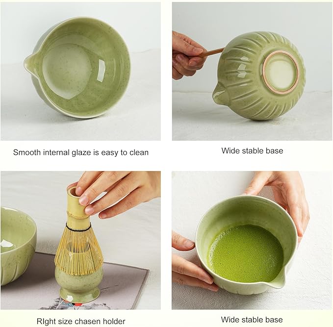 Matcha Whisk Set - 8PCS Japanese Tea Set Includes Matcha Bowl, Bamboo Whisk with Ceramic Holder, Bamboo Scoop, stainless steel sifter, tea towel, handle scoop,Matcha Kit for Ceremony(Pink/8PC)