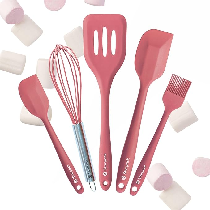 Starpack 'Flip & Whip' Premium Silicone Baking Utensils Set (5 Pcs) - Cooking Utensils with Heat Resistant to 600°F - Large & Small Spatulas, Whisk & Basting - Brush Baking Tool Set