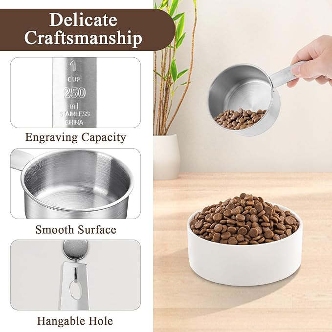 6 pcs 1 Cup Measuring Cup, Stainless Steel Measuring Cups, 250 ml | 240 cc | 8 oz | Engraved Marking Single Measuring Scoops, Metal Measuring Cup for Kitchen Baking & Cooking
