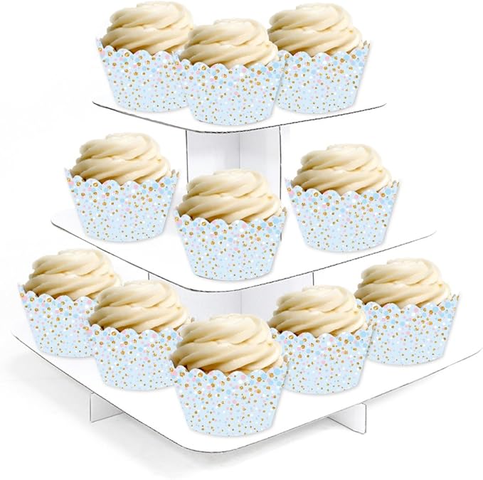 Andaz Press Party Cupcake Wrapper Decorations, Baby Blue with Pink and White Dots, 24-Pack, Theme Colored Bulk Cake Supplies, Gender Reveal Baby Shower 1st Birthday
